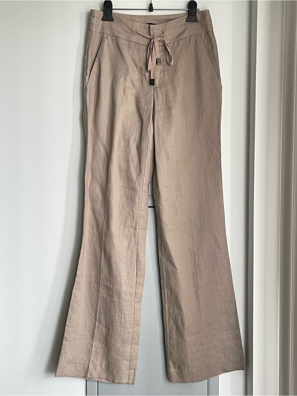 ZARA Taupe Straight Leg 100% Linen Pants